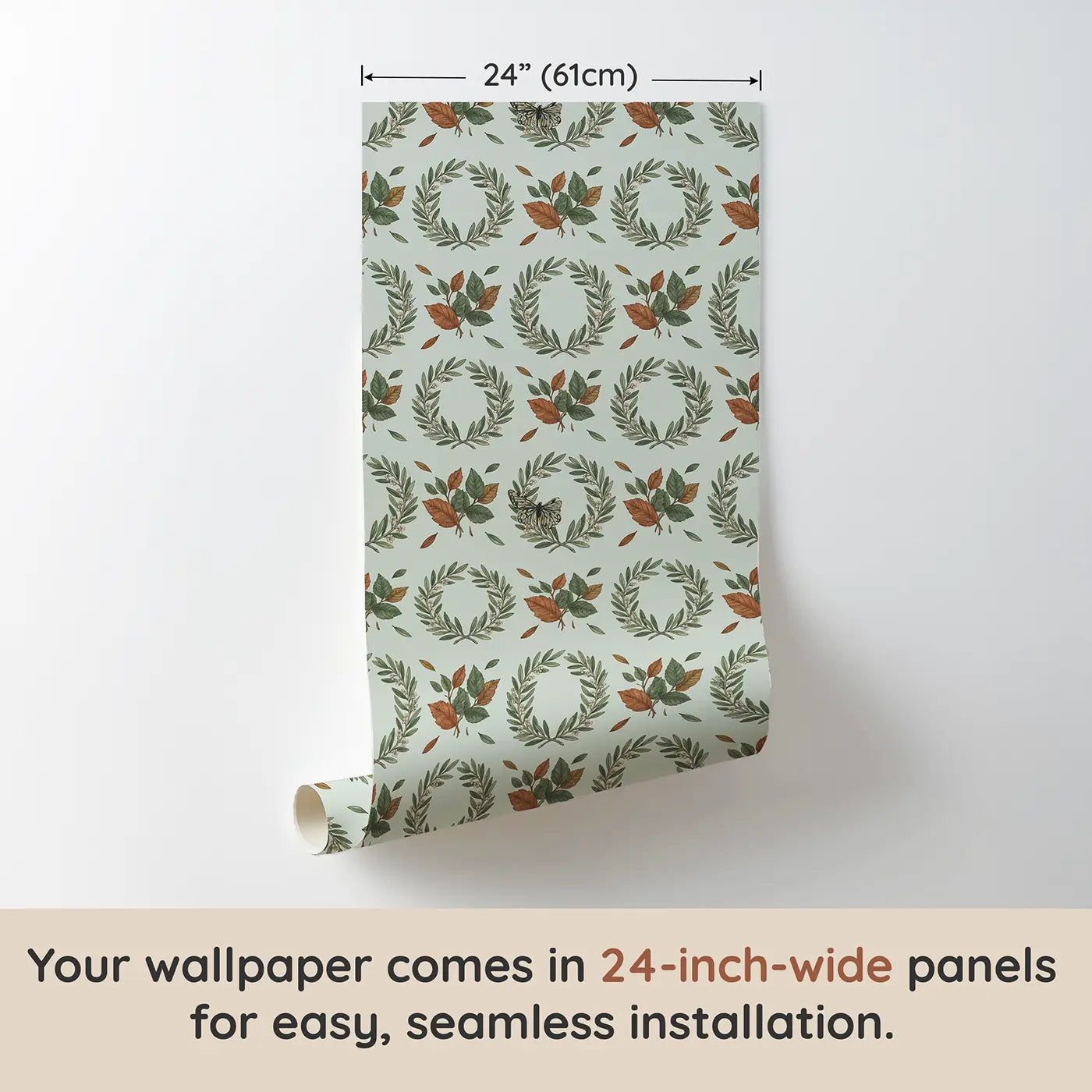 Olive Branch Wreath Botanical Elegance II wallpaper panel dimensions - Whimsy Tots