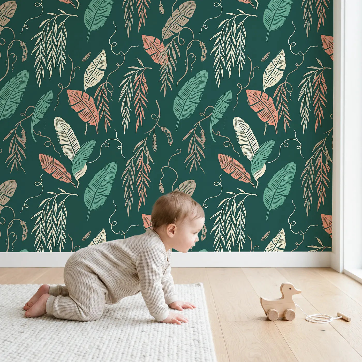 Banana Leaf Block Print wallpaper in styled kids room - Whimsy Tots
