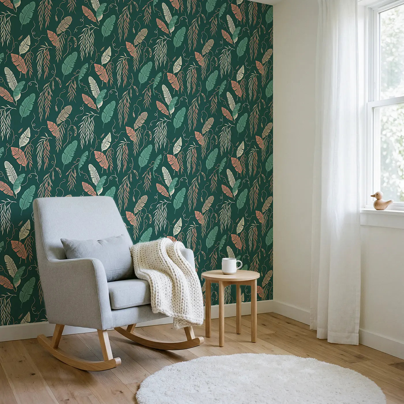Banana Leaf Block Print wallpaper in Scandinavian nursery - Whimsy Tots