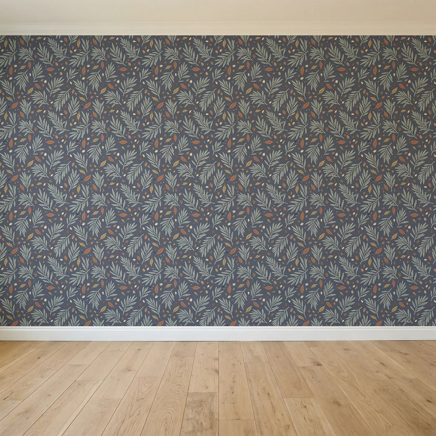 Olive Branches Block Print seamless wallpaper full pattern - Whimsy Tots