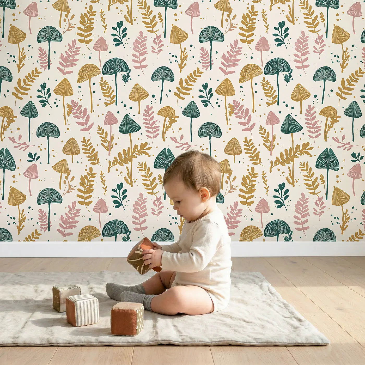 Pressed Botanical Specimens Block Print II wallpaper in styled kids room - Whimsy Tots