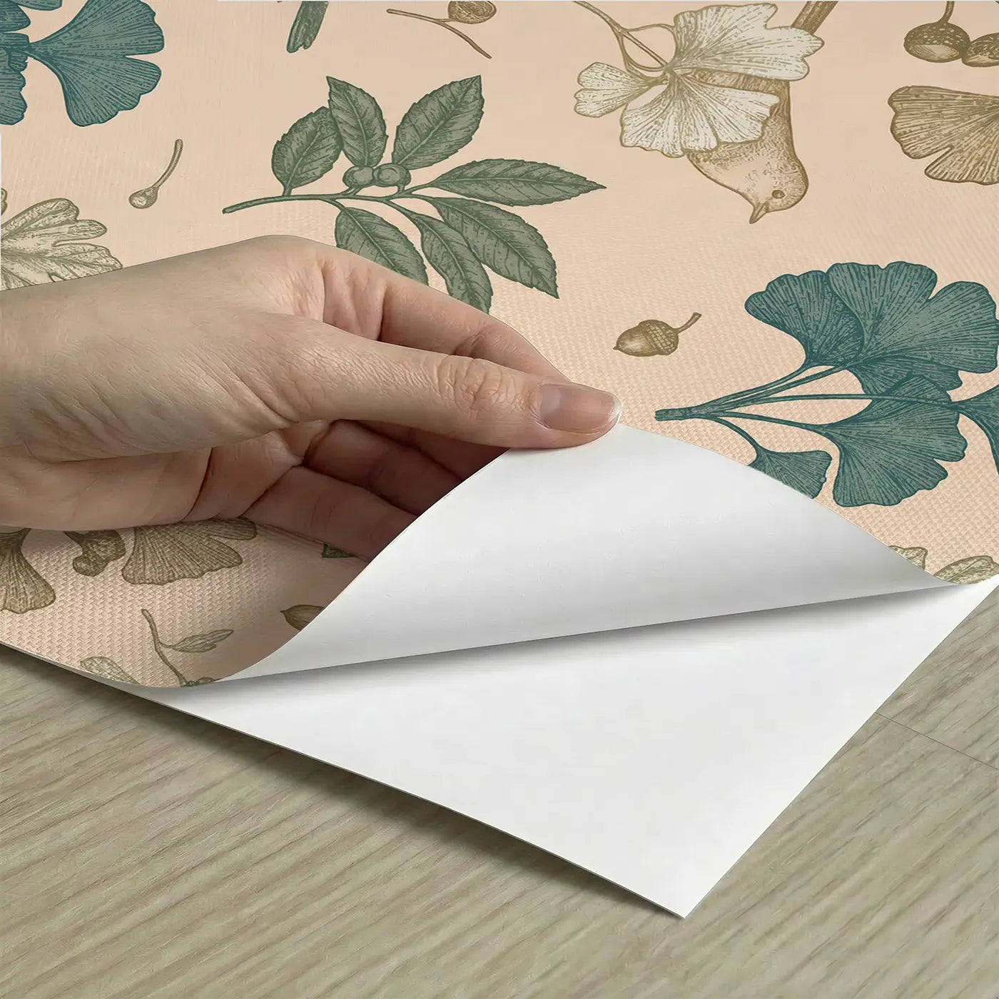 Ginkgo Fan-Shaped Leaves Botanical Elegance peel and stick material close-up - Whimsy Tots