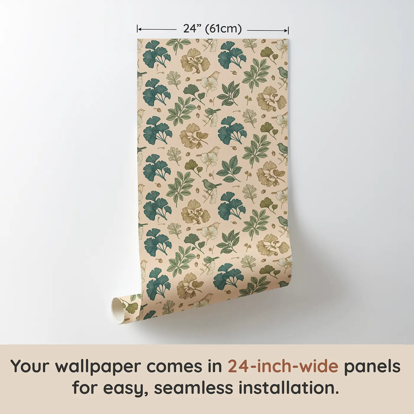 Ginkgo Fan-Shaped Leaves Botanical Elegance wallpaper panel dimensions - Whimsy Tots