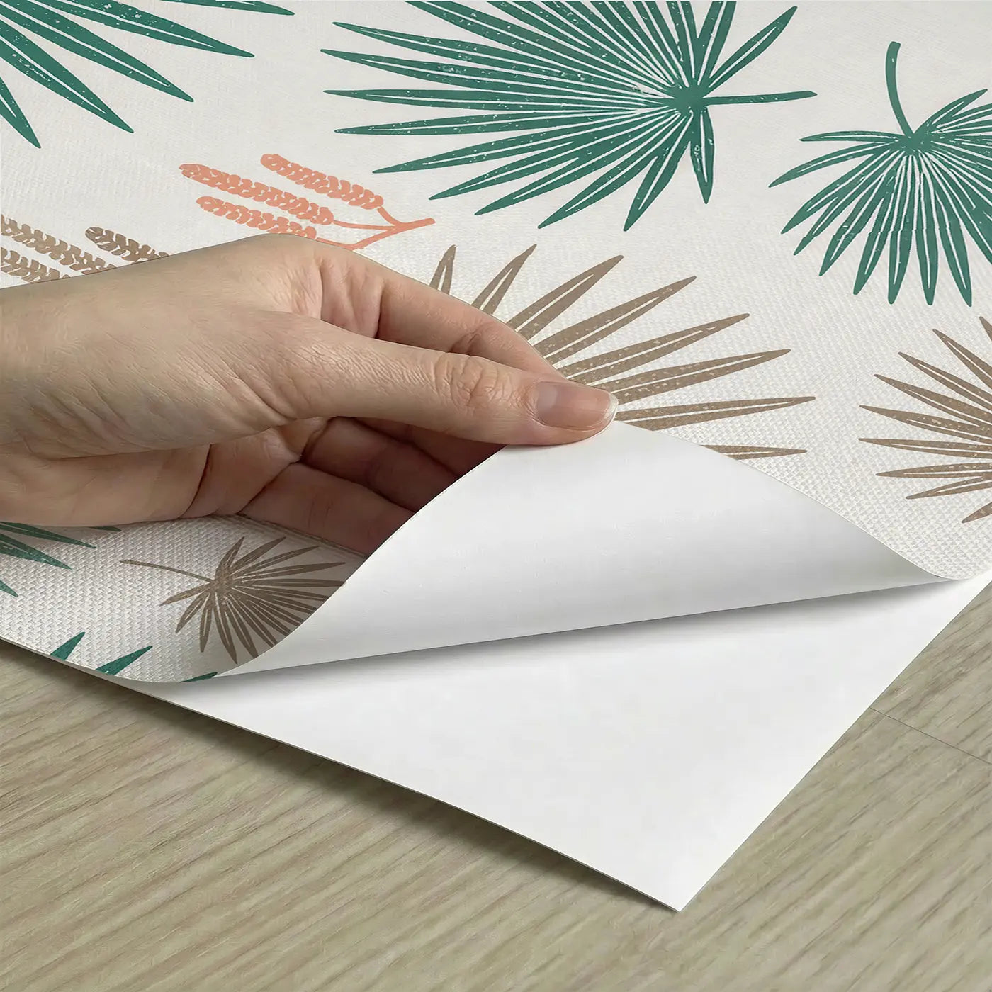 Palm Fronds Long Block Print peel and stick material close-up - Whimsy Tots