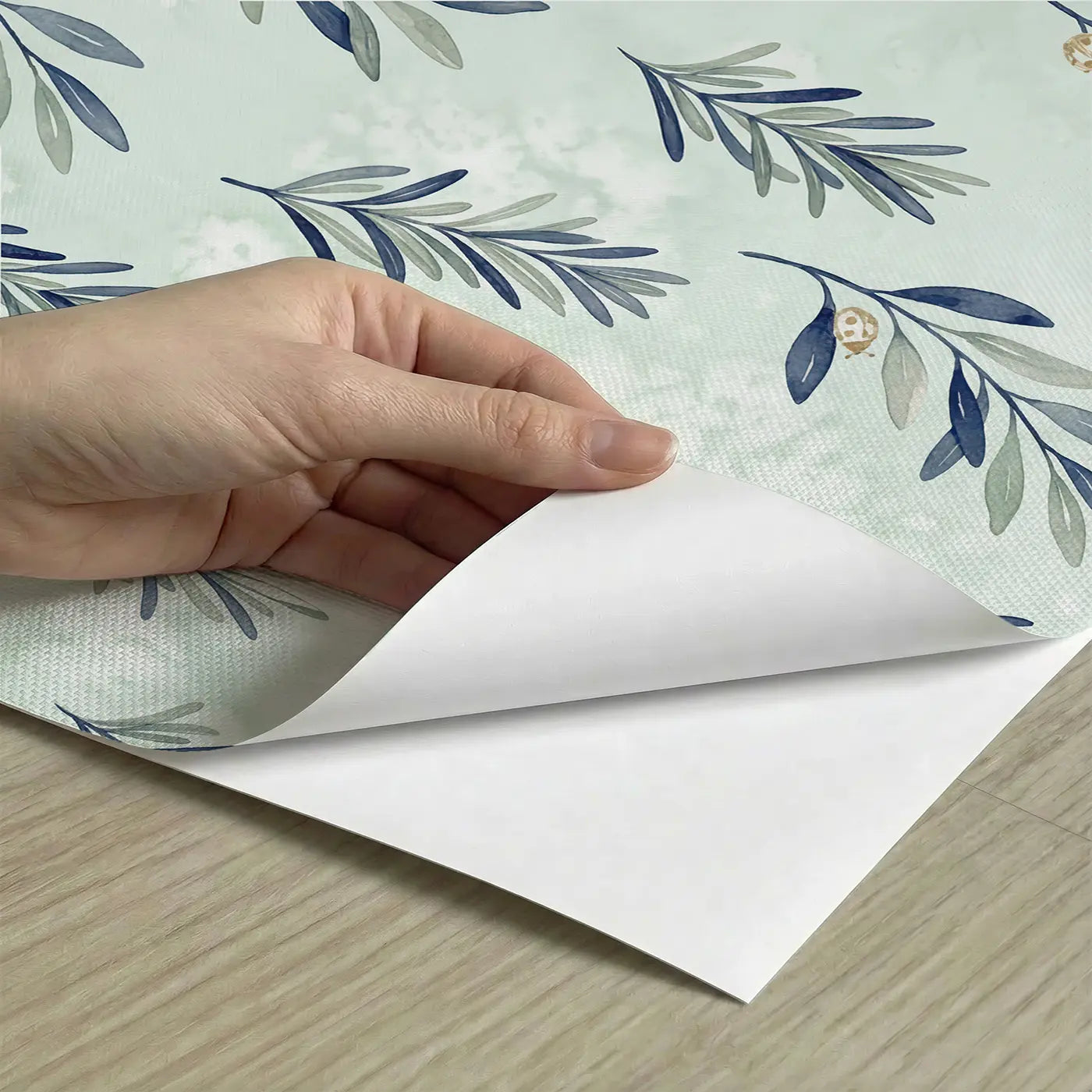 Trailing Olive Branch Watercolor II peel and stick material close-up - Whimsy Tots