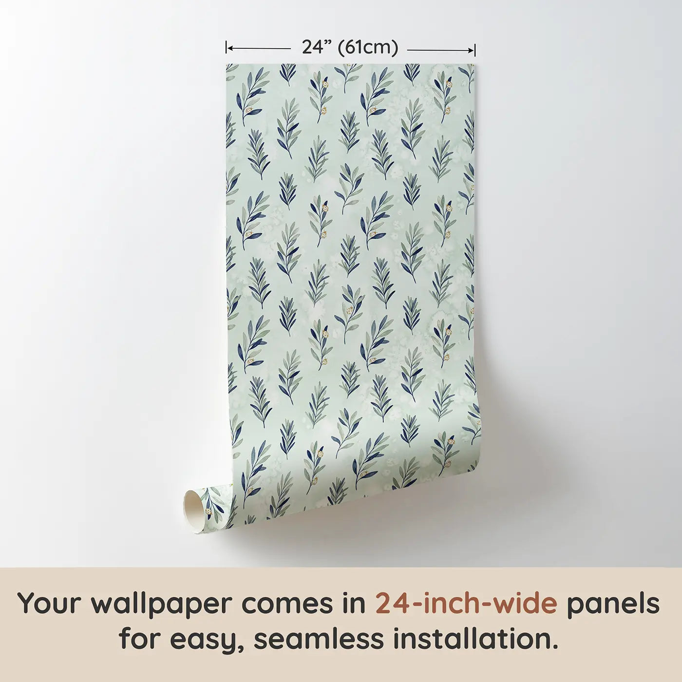 Trailing Olive Branch Watercolor II wallpaper panel dimensions - Whimsy Tots