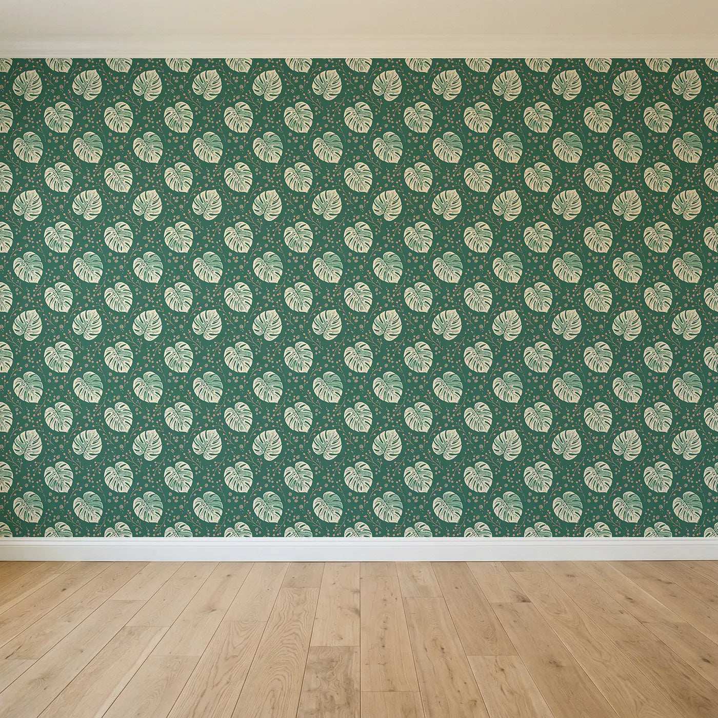 Single Monstera Block Print seamless wallpaper full pattern - Whimsy Tots