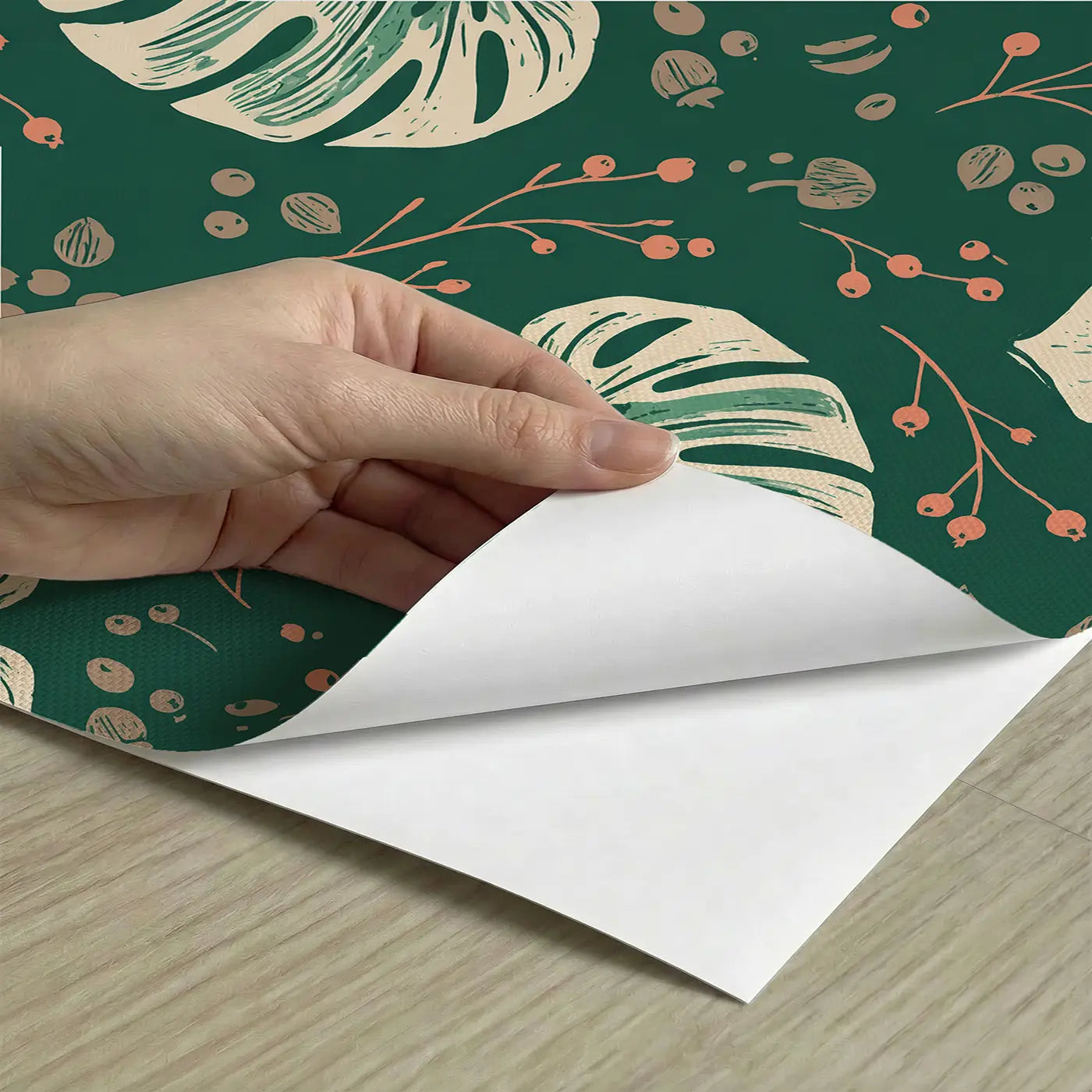 Single Monstera Block Print peel and stick material close-up - Whimsy Tots