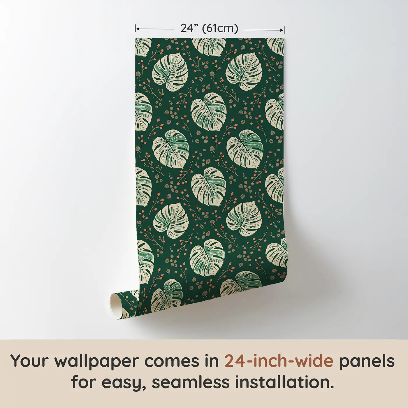 Single Monstera Block Print wallpaper panel dimensions - Whimsy Tots