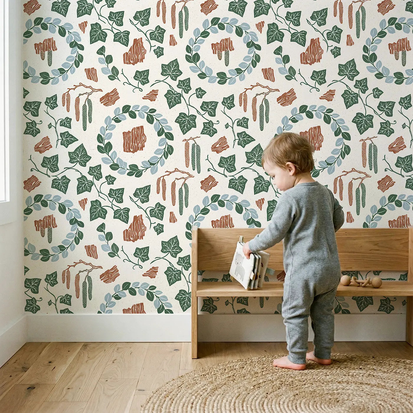 Heart-Shaped Ivy Block Print wallpaper in styled kids room - Whimsy Tots
