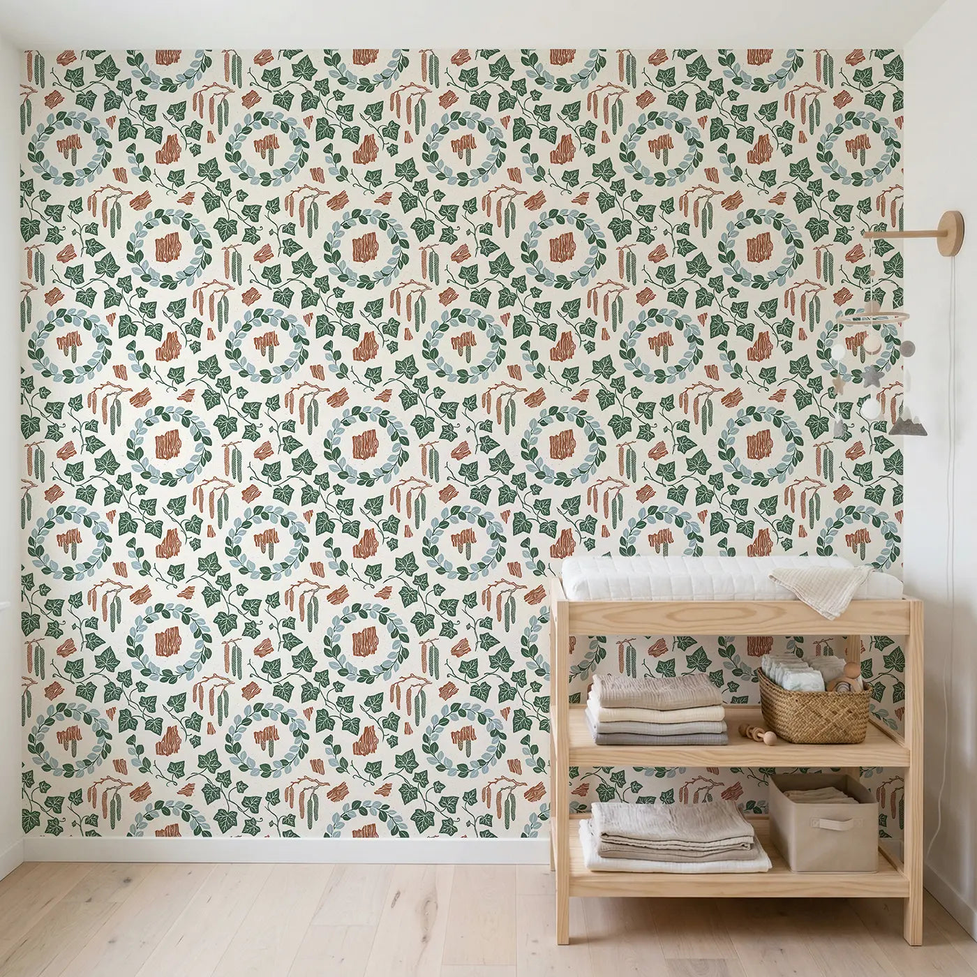 Heart-Shaped Ivy Block Print wallpaper in Scandinavian nursery - Whimsy Tots