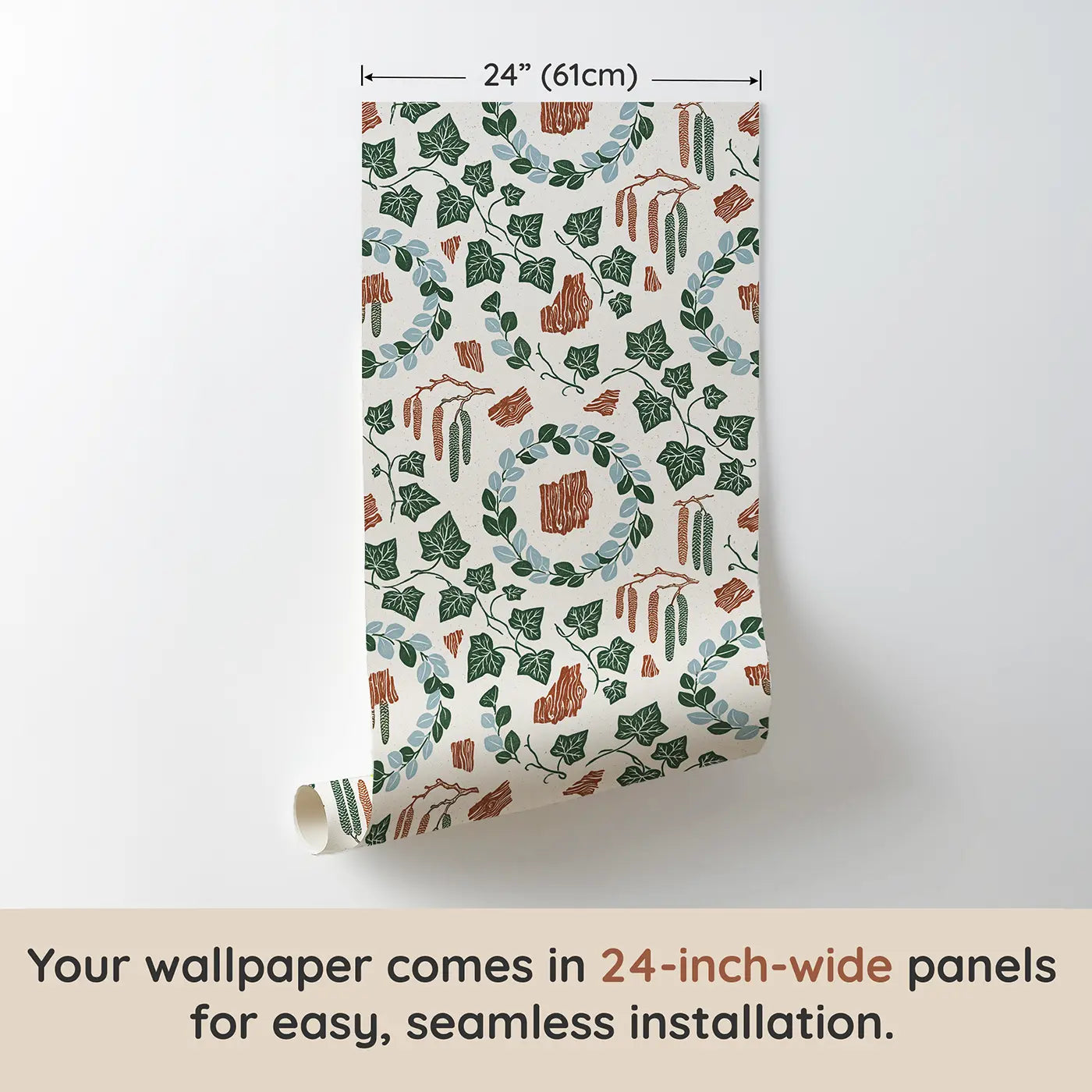 Heart-Shaped Ivy Block Print wallpaper panel dimensions - Whimsy Tots