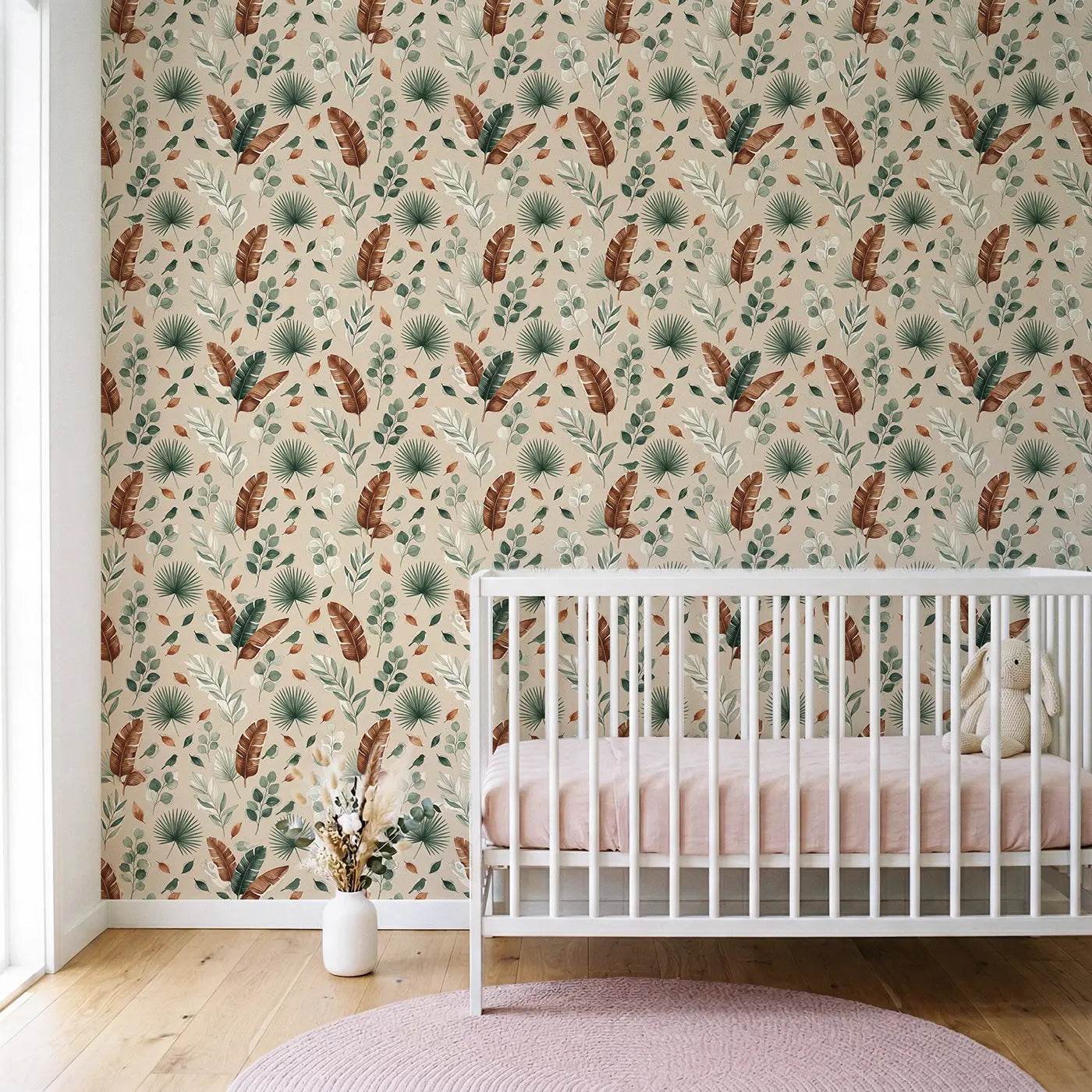 Mixed Eucalyptus Varieties Watercolor wallpaper in Scandinavian nursery - Whimsy Tots
