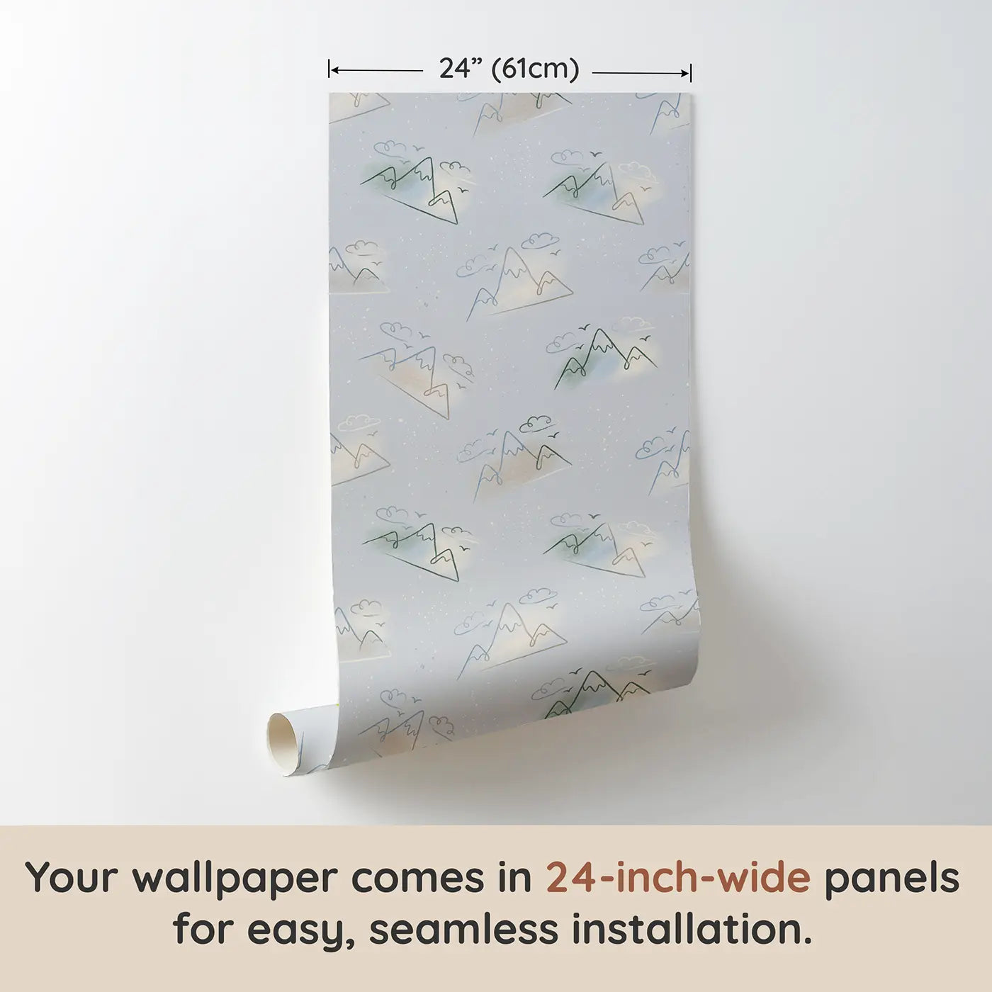 Minimalist Mountain Soft Pastel wallpaper panel dimensions - Whimsy Tots