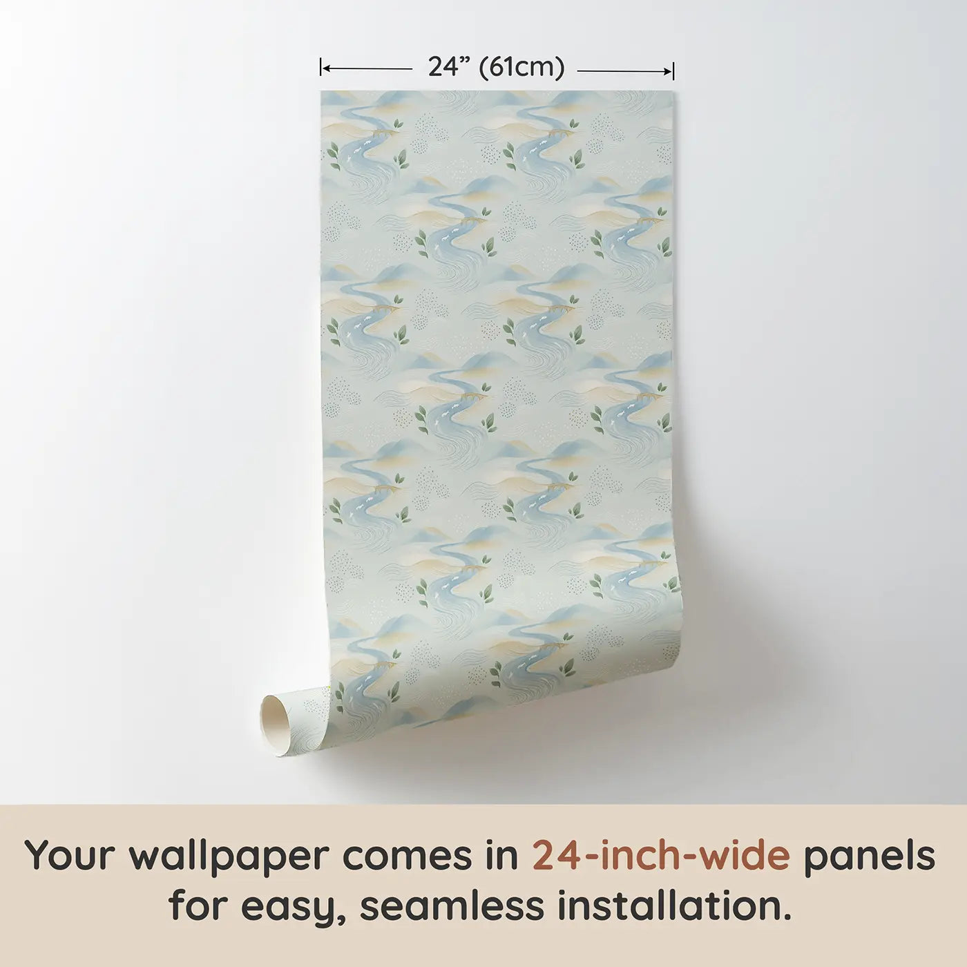 River Meandering Soft Pastel wallpaper panel dimensions - Whimsy Tots