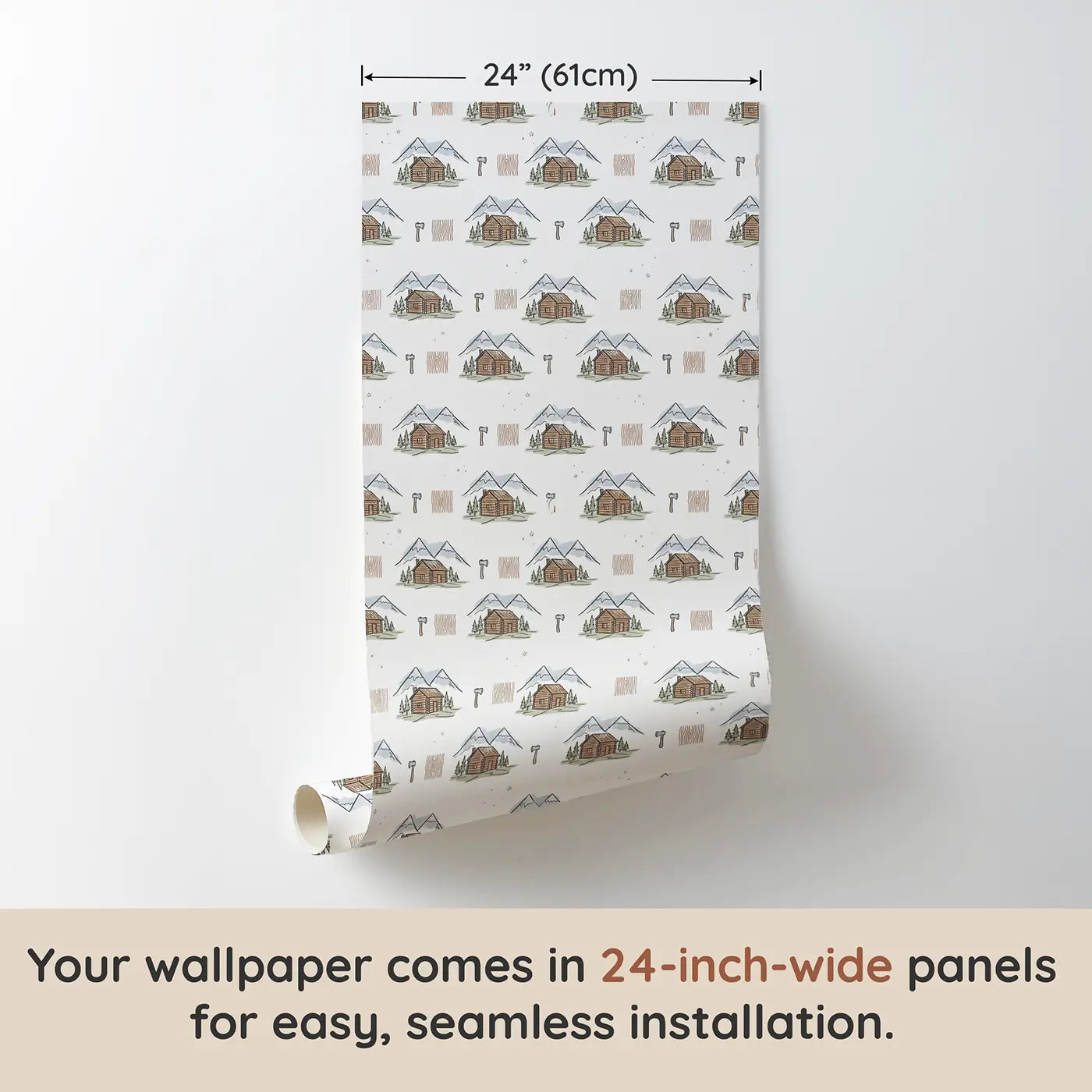 Log Cabin Hand-Drawn wallpaper panel dimensions - Whimsy Tots
