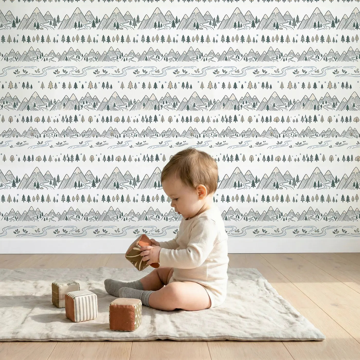 Abstract Peak Hand-Drawn wallpaper in styled kids room - Whimsy Tots