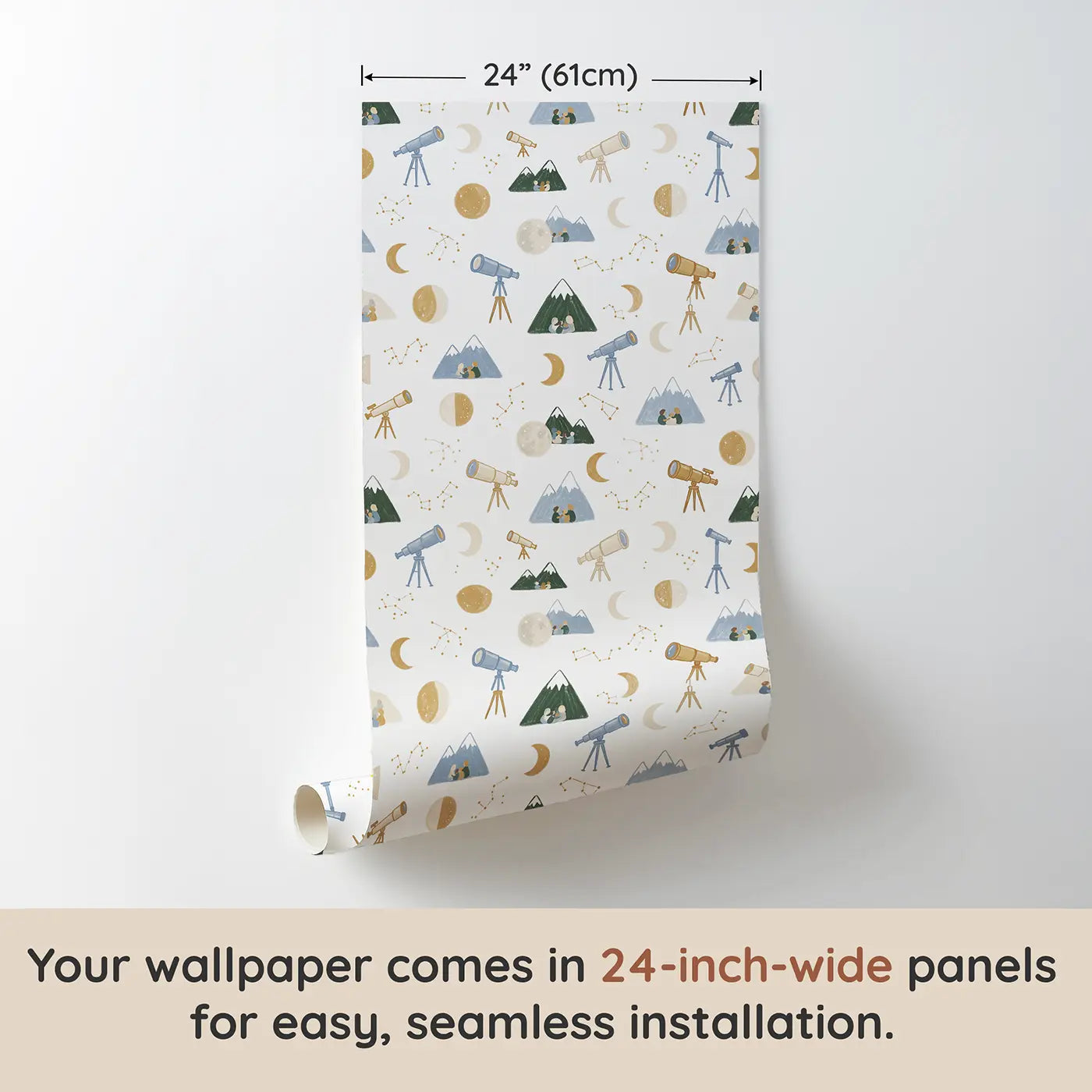 Telescope Stargazing Soft Pastel wallpaper panel dimensions - Whimsy Tots