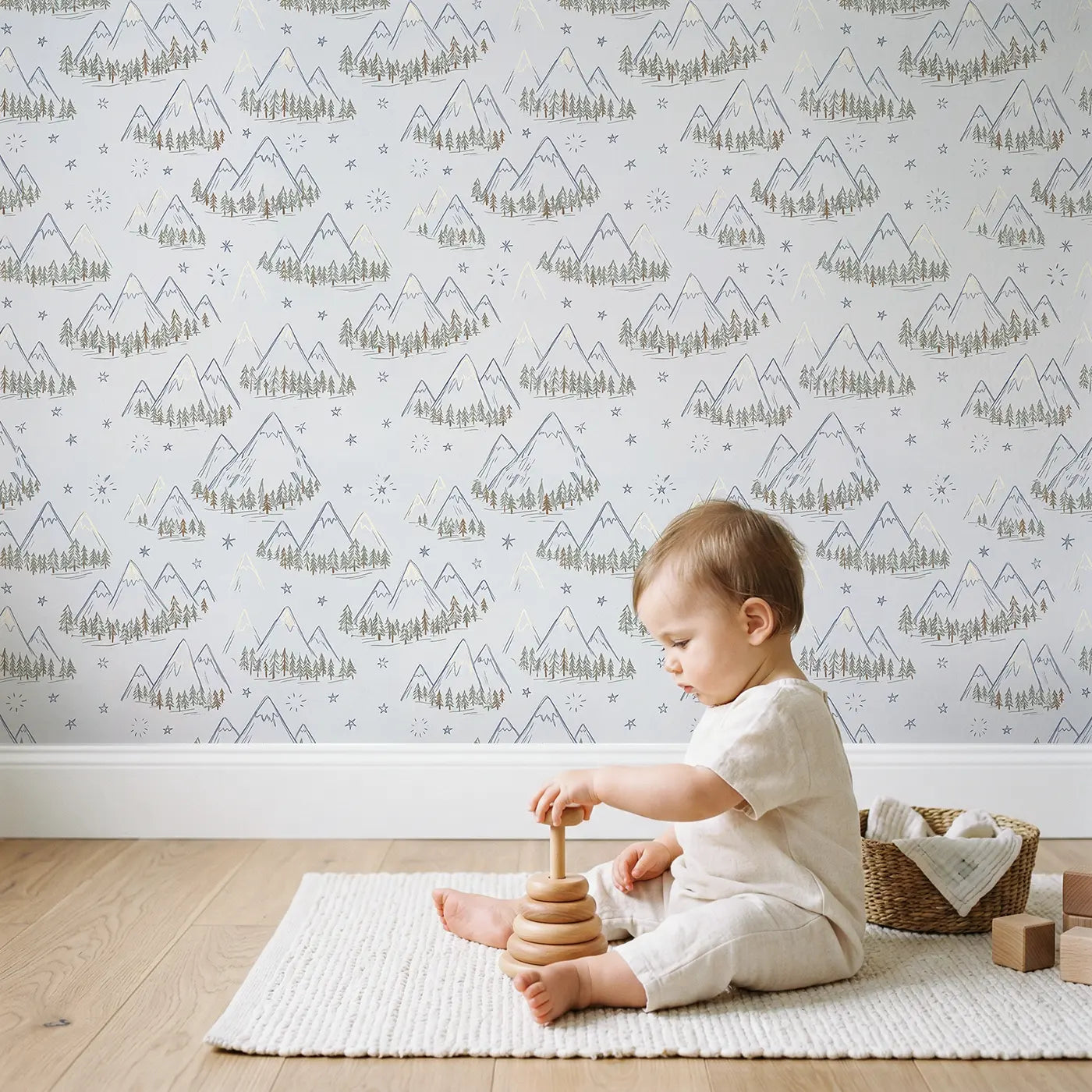 Triangular Mountain Hand-Drawn wallpaper in styled kids room - Whimsy Tots