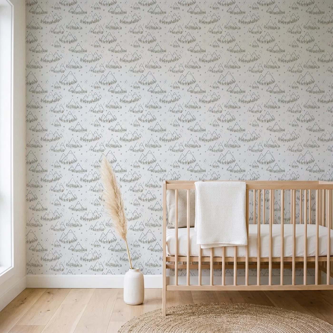 Triangular Mountain Hand-Drawn wallpaper in Scandinavian nursery - Whimsy Tots