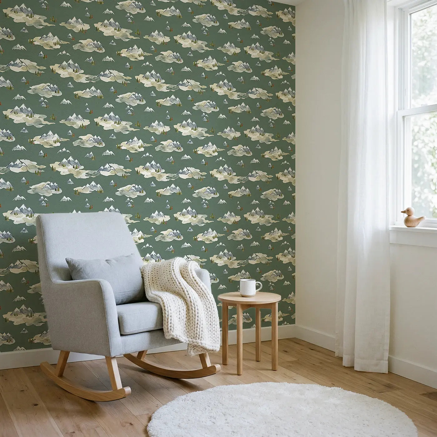 Snow-Capped Peak Watercolor wallpaper in Scandinavian nursery - Whimsy Tots
