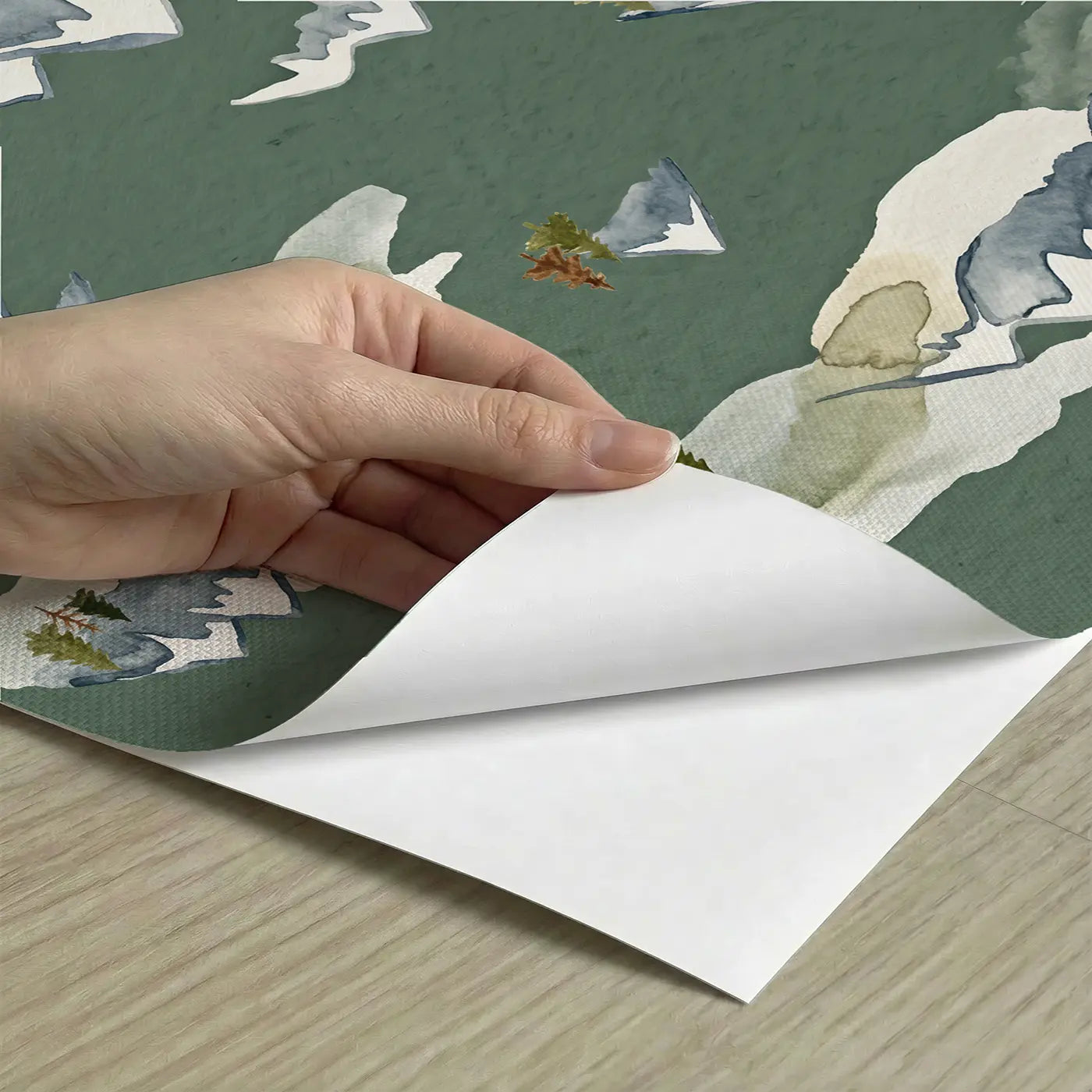 Snow-Capped Peak Watercolor peel and stick material close-up - Whimsy Tots