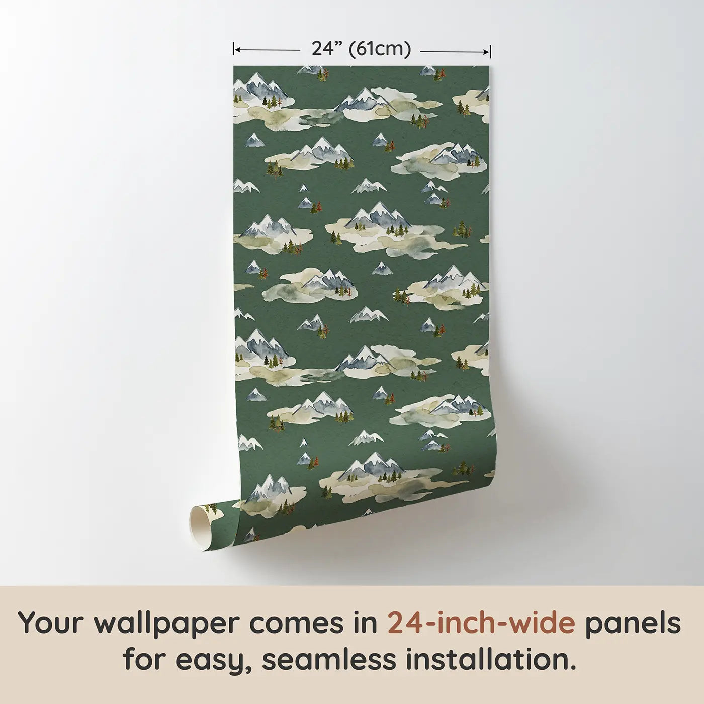 Snow-Capped Peak Watercolor wallpaper panel dimensions - Whimsy Tots