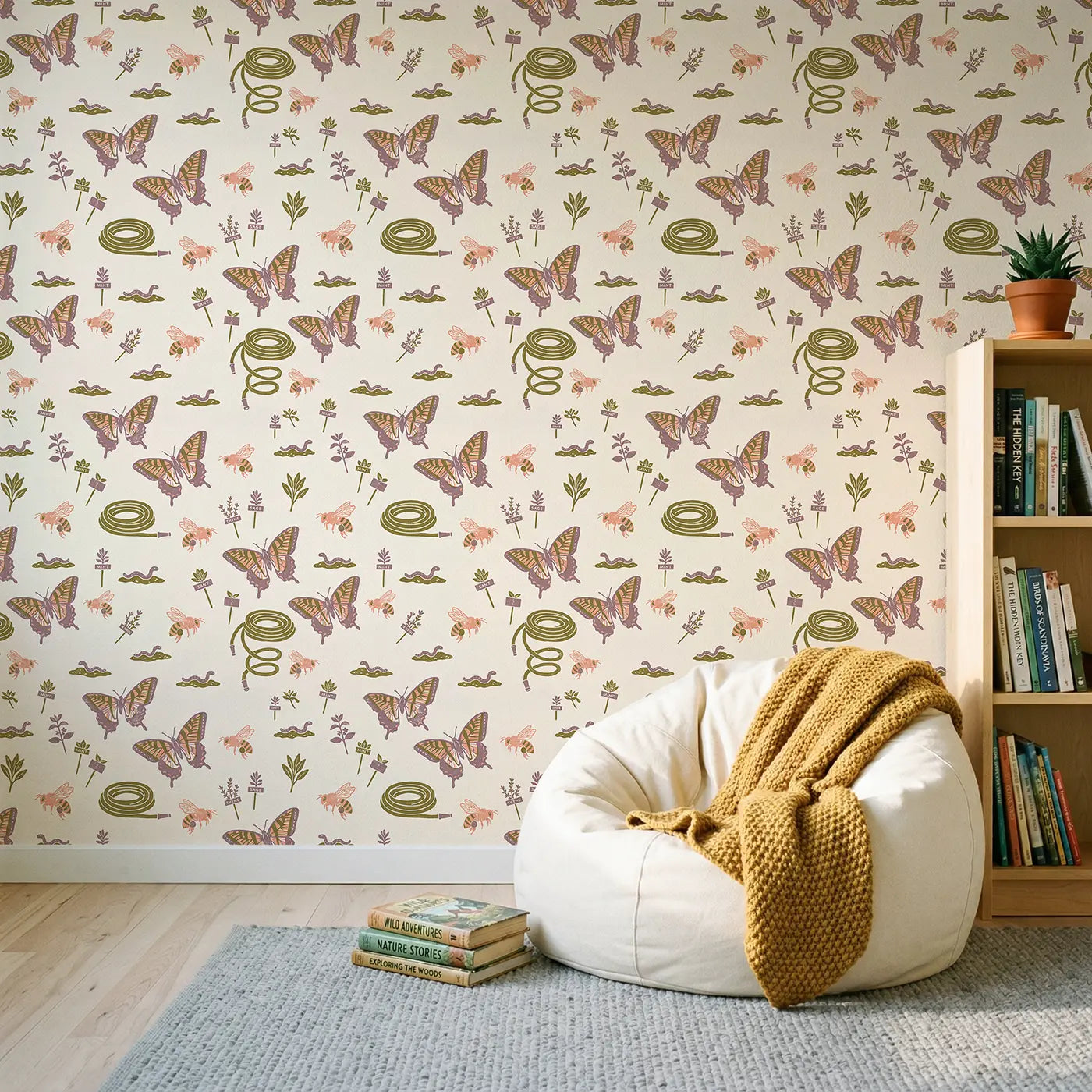 Tiger Swallowtail Bold Block Print wallpaper in Scandinavian nursery - Whimsy Tots
