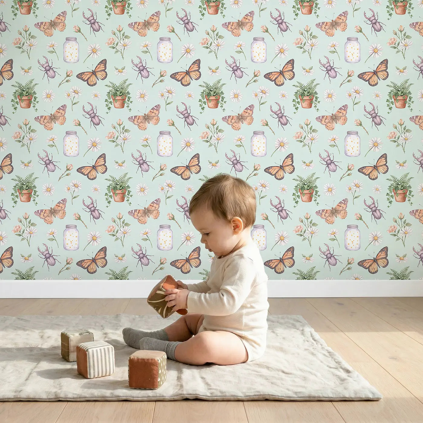 Painted Lady Butterfly Watercolor wallpaper in styled kids room - Whimsy Tots