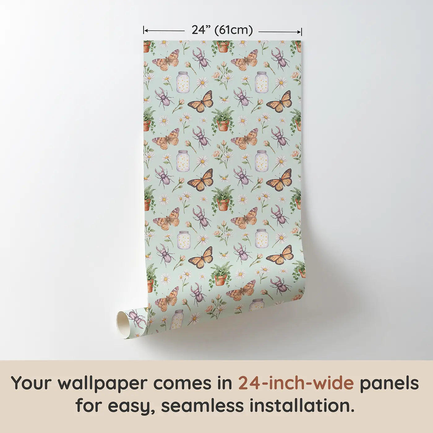Painted Lady Butterfly Watercolor wallpaper panel dimensions - Whimsy Tots