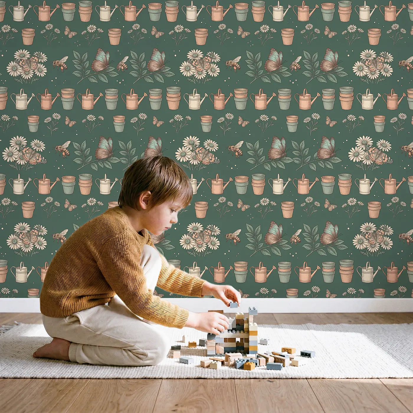 Blue Morpho Wings Botanical Elegance wallpaper in styled kids room - Whimsy Tots