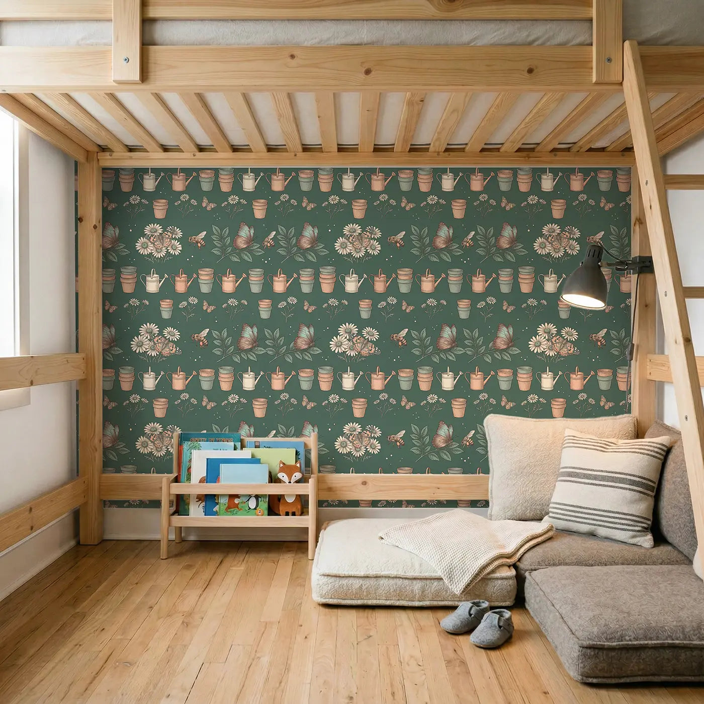Blue Morpho Wings Botanical Elegance wallpaper in Scandinavian nursery - Whimsy Tots
