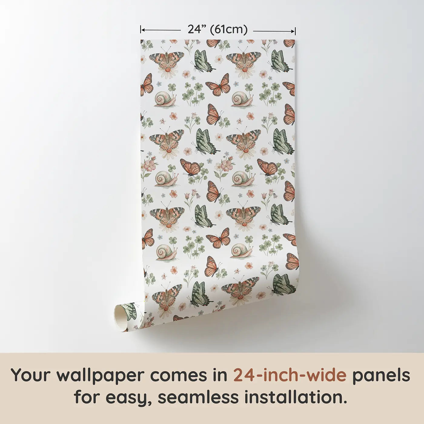 Painted Lady Resting Watercolor wallpaper panel dimensions - Whimsy Tots