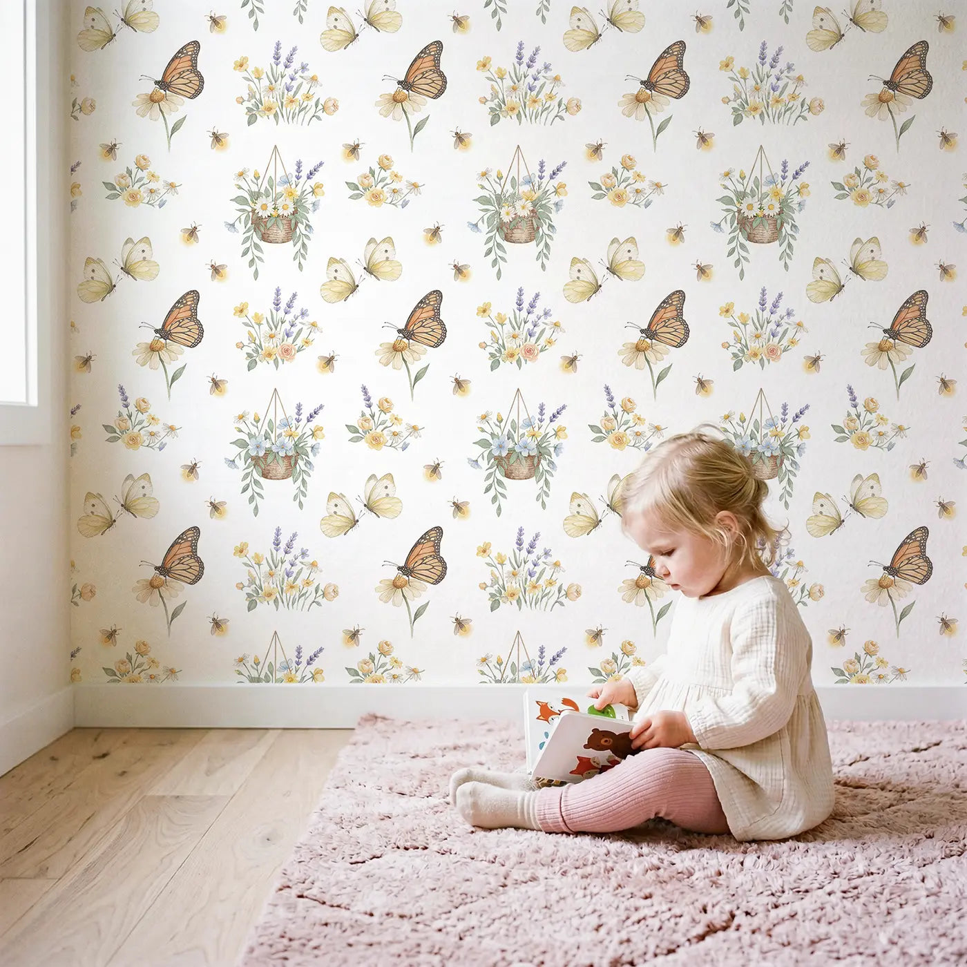 Pair Cabbage Watercolor wallpaper in styled kids room - Whimsy Tots