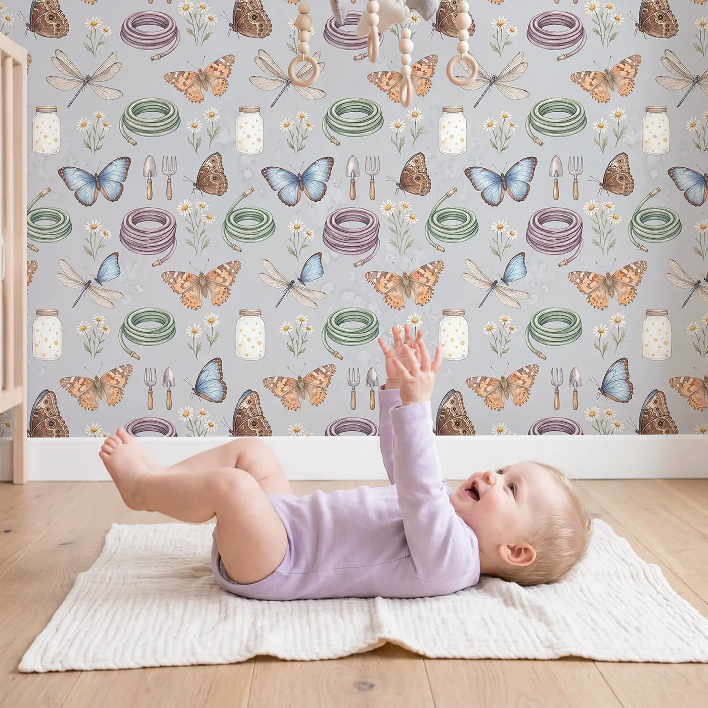 Painted Lady Butterfly Watercolor II wallpaper in styled kids room - Whimsy Tots