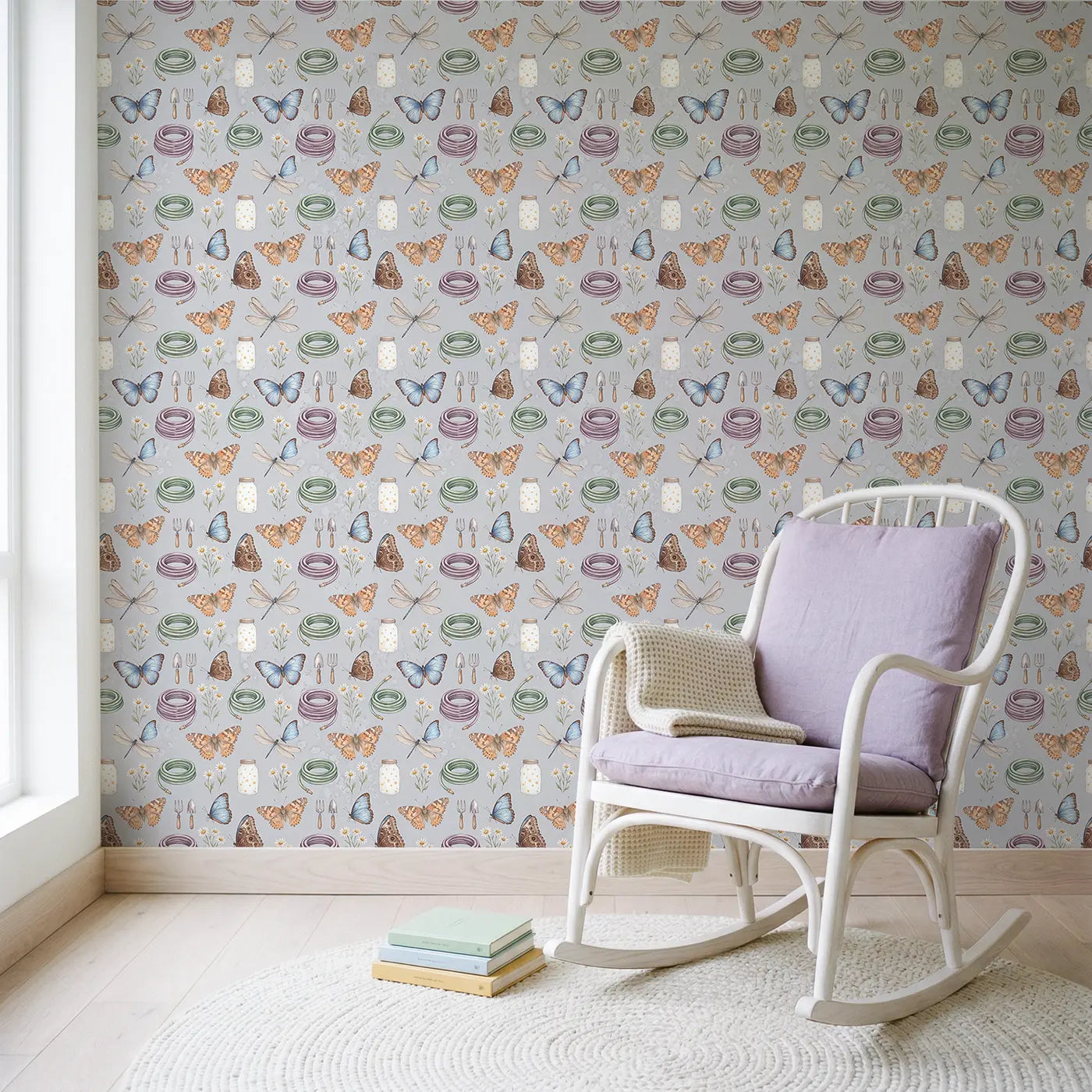 Painted Lady Butterfly Watercolor II wallpaper in Scandinavian nursery - Whimsy Tots