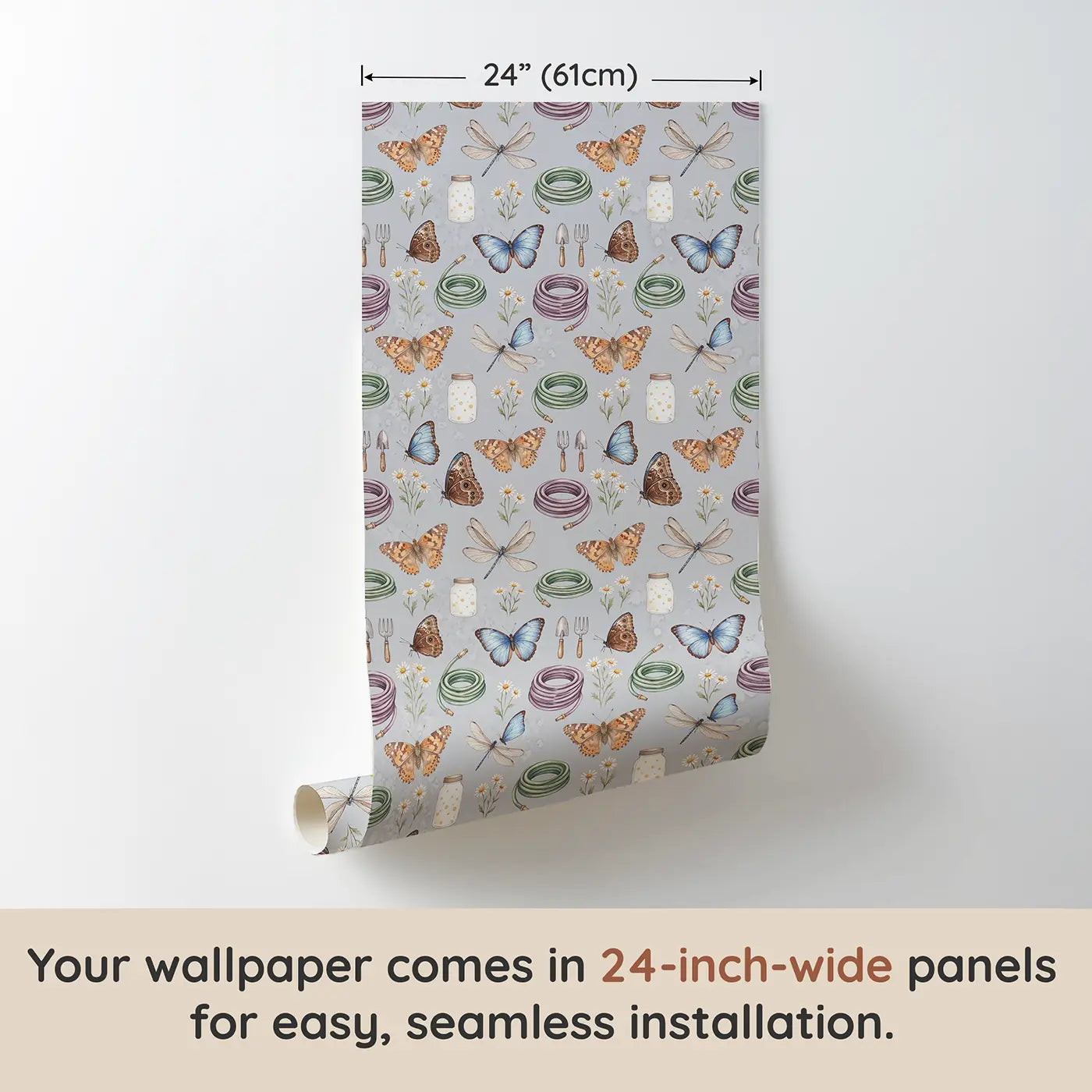 Painted Lady Butterfly Watercolor II wallpaper panel dimensions - Whimsy Tots