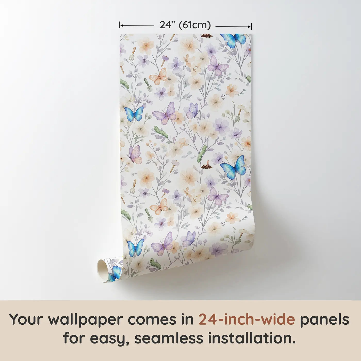 Blue Morpho Butterfly Watercolor wallpaper panel dimensions - Whimsy Tots