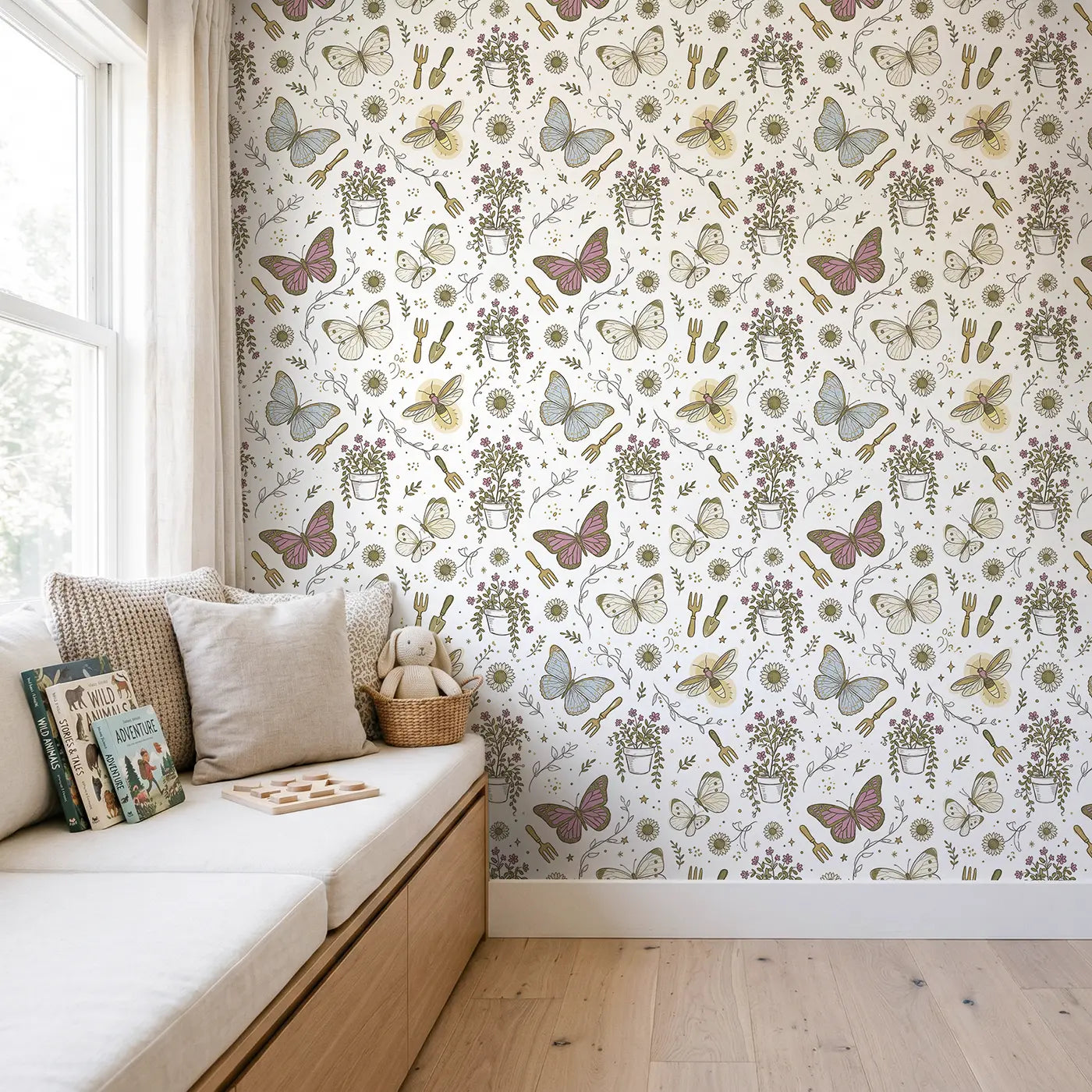 Monarch Butterfly Orange Hand-Drawn wallpaper in Scandinavian nursery - Whimsy Tots