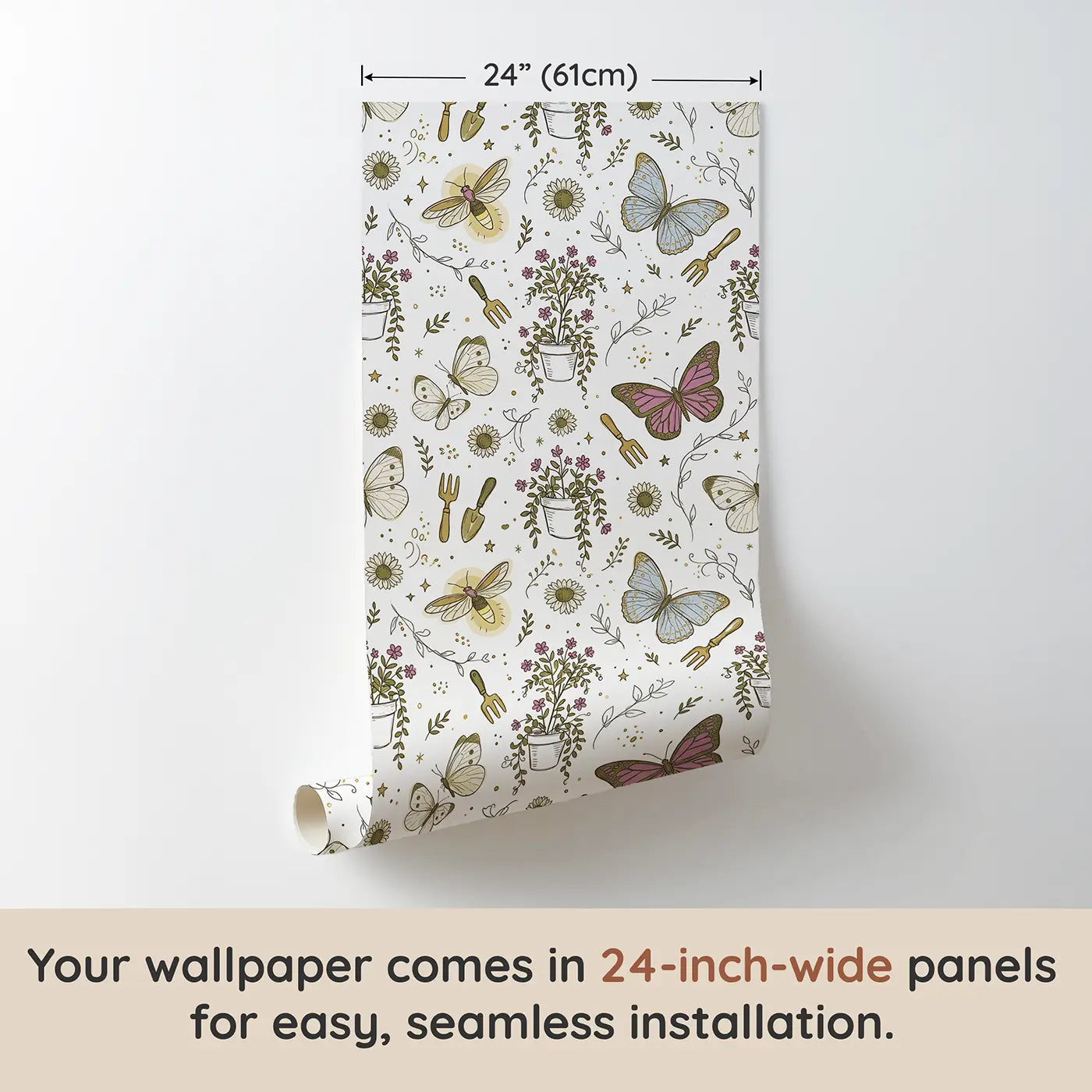 Monarch Butterfly Orange Hand-Drawn wallpaper panel dimensions - Whimsy Tots