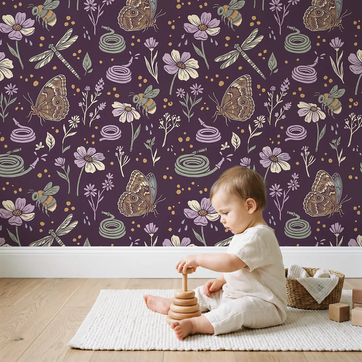 Blue Morpho Wings Block Print wallpaper in styled kids room - Whimsy Tots
