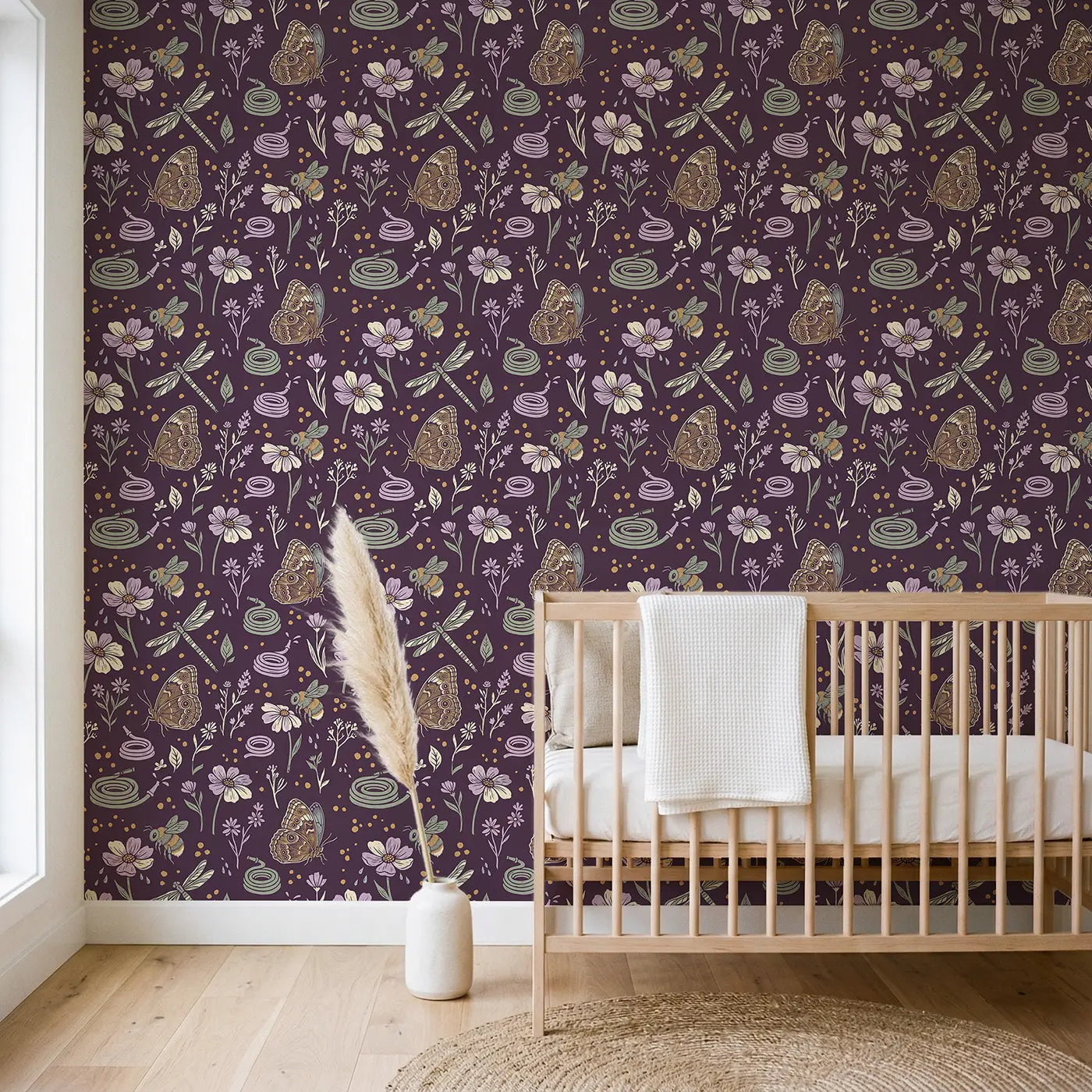 Blue Morpho Wings Block Print wallpaper in Scandinavian nursery - Whimsy Tots