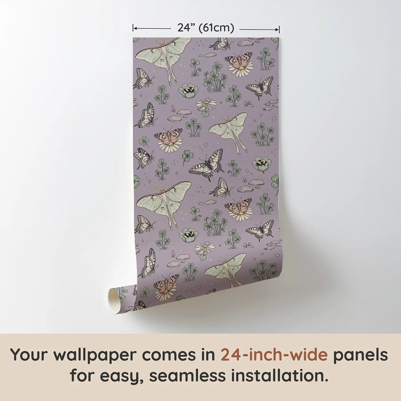 Luna Moth Pale Hand-Drawn wallpaper panel dimensions - Whimsy Tots