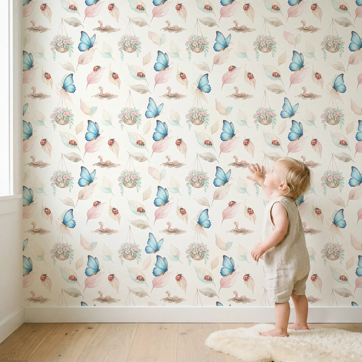 Blue Morpho Butterfly Watercolor II wallpaper in styled kids room - Whimsy Tots