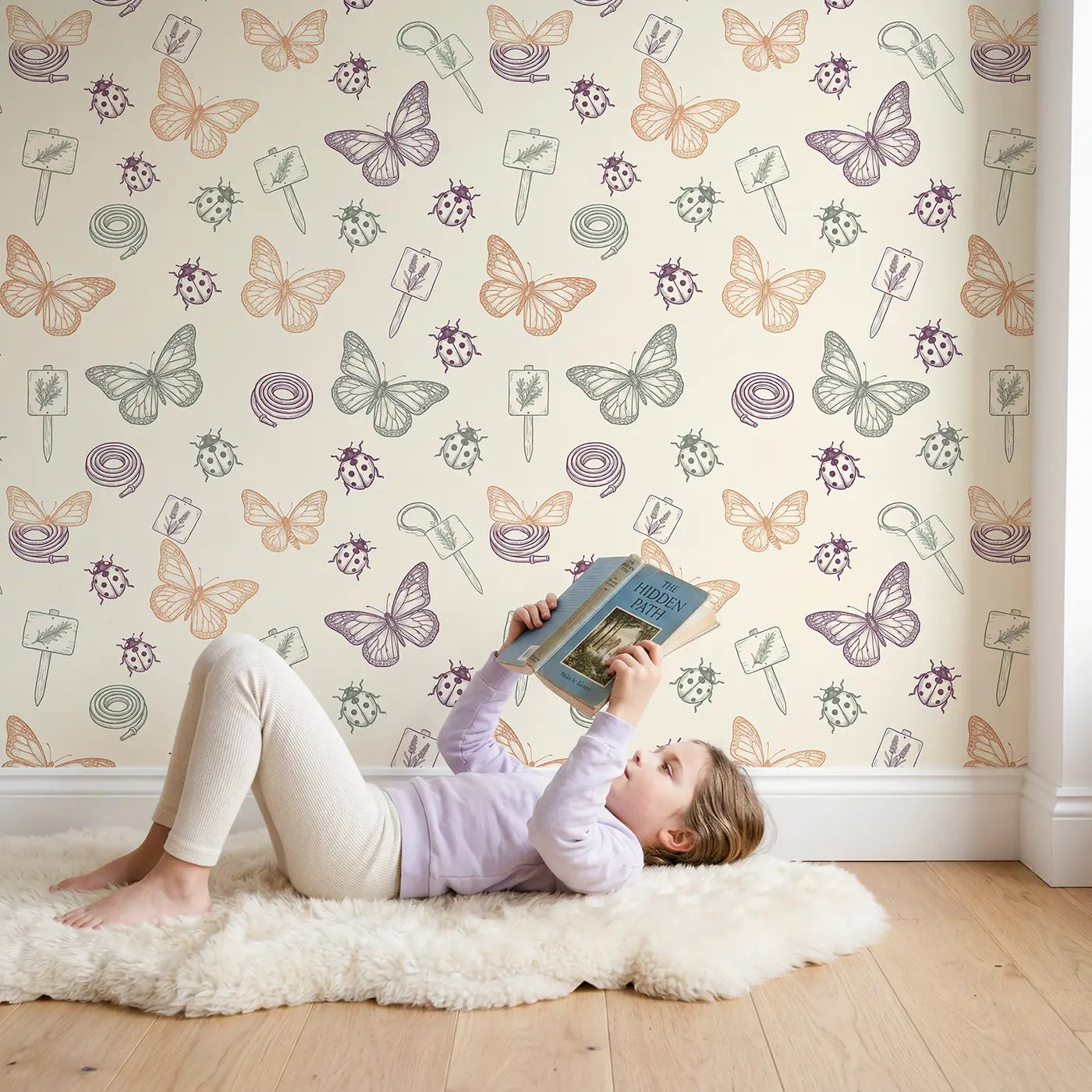 Monarch Butterfly Mid-Flight Hand-Drawn wallpaper in styled kids room - Whimsy Tots