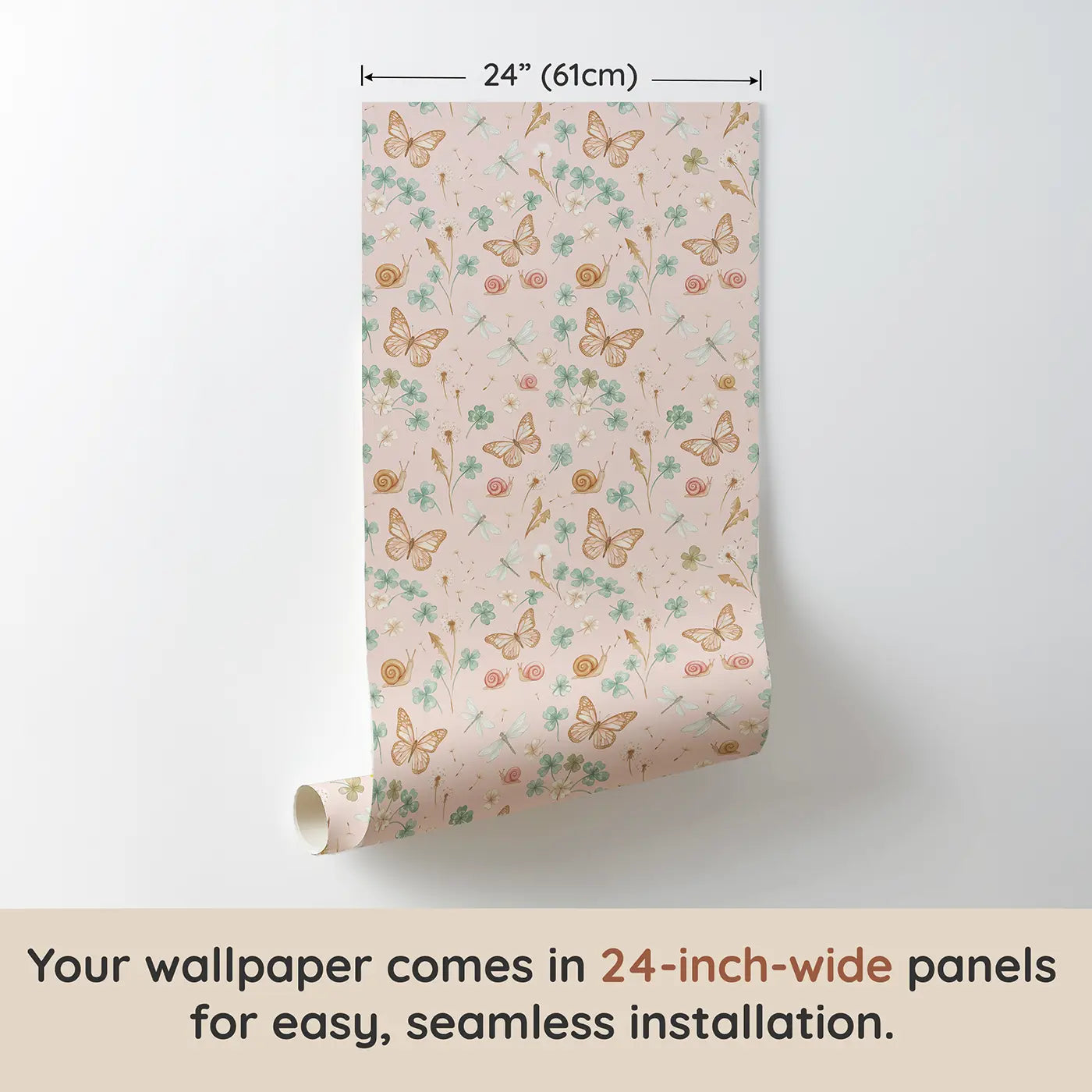 Monarch Butterfly Mid-Flight Ditsy Floral wallpaper panel dimensions - Whimsy Tots