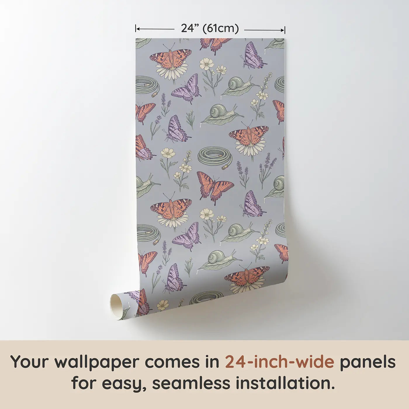 Painted Lady Resting Hand-Drawn wallpaper panel dimensions - Whimsy Tots