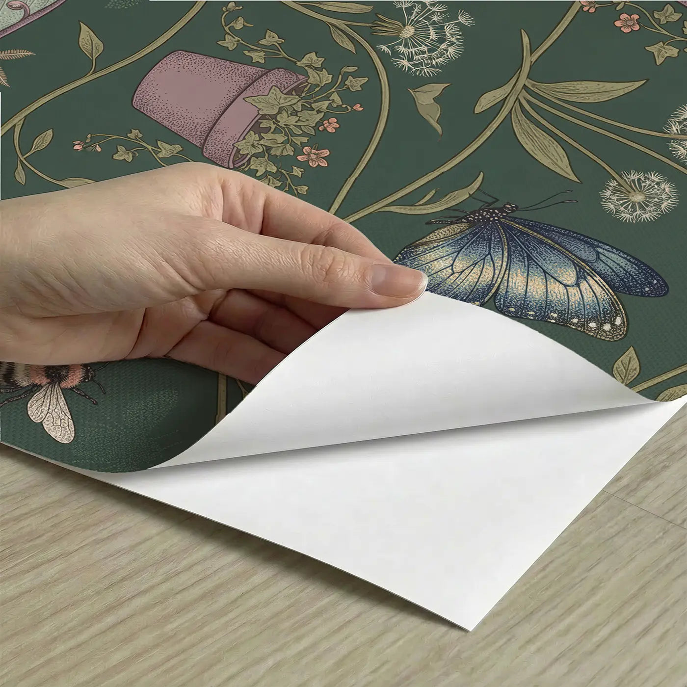 Luna Moth Pale Botanical Elegance peel and stick material close-up - Whimsy Tots