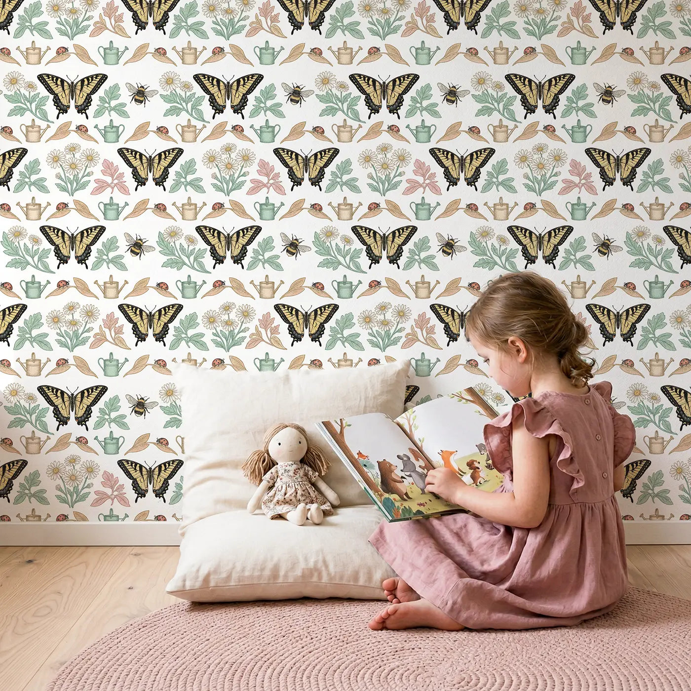 Tiger Swallowtail Bold Botanical Elegance wallpaper in styled kids room - Whimsy Tots