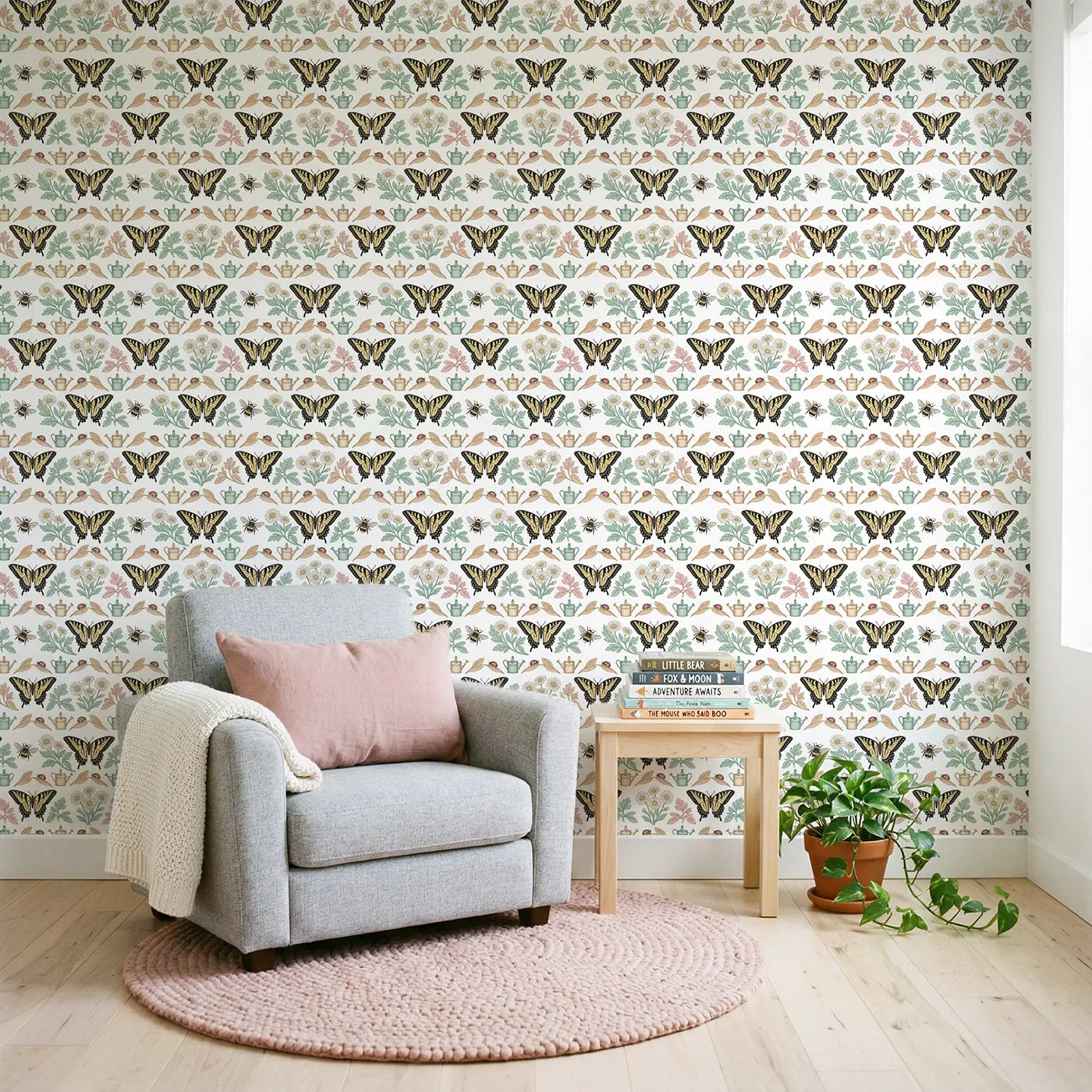 Tiger Swallowtail Bold Botanical Elegance wallpaper in Scandinavian nursery - Whimsy Tots